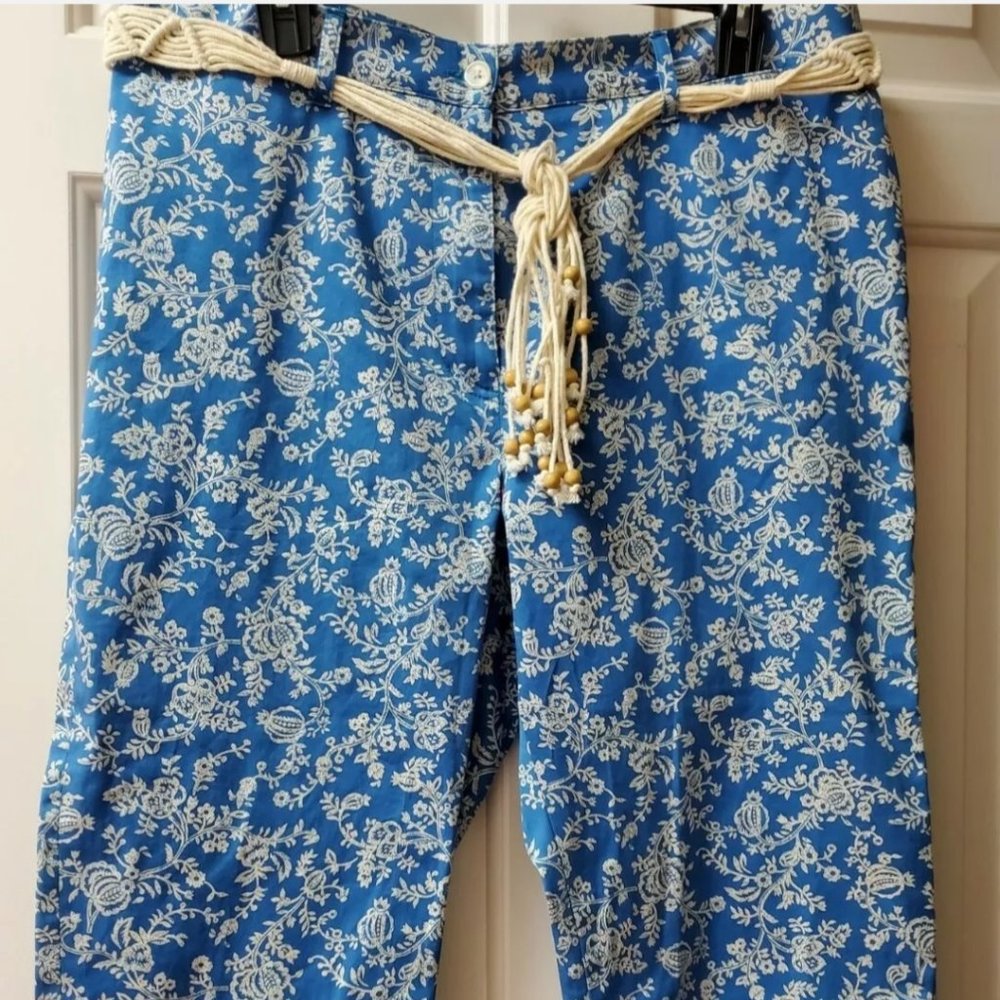 RALPH LAUREN BLUE FLORAL PANTS ROPE BELT